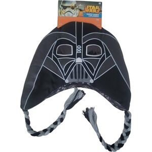 Star Wars Darth Vader Laplander Beanie Black Polyester Braided Ties Kids 11-14